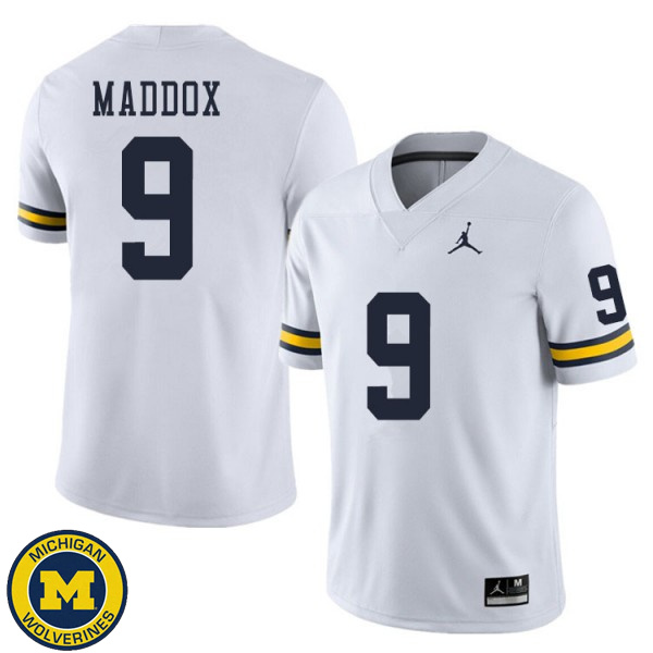 Mens University of Michigan #9 Andy Maddox White Embroidery Jersey